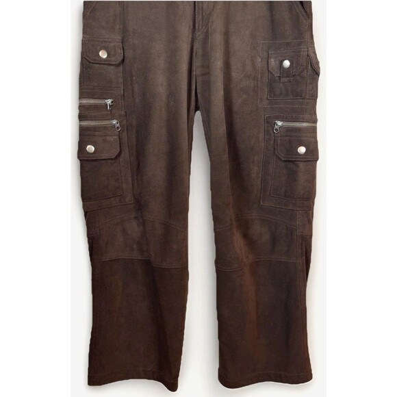 Sundance Pants Brown 6 Women's 100% Leather Cargo Pockets Zippers Lined‎ RARE - Picture 2 of 14